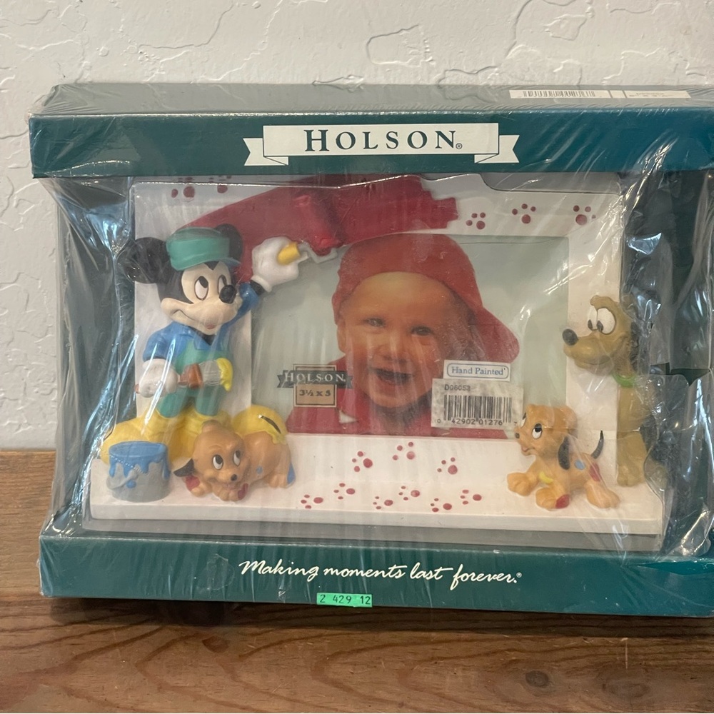 Vtg NEW & Sealed Holson Hand Painted Disney Mickey & Pluto Picture Frame 5” x 3”